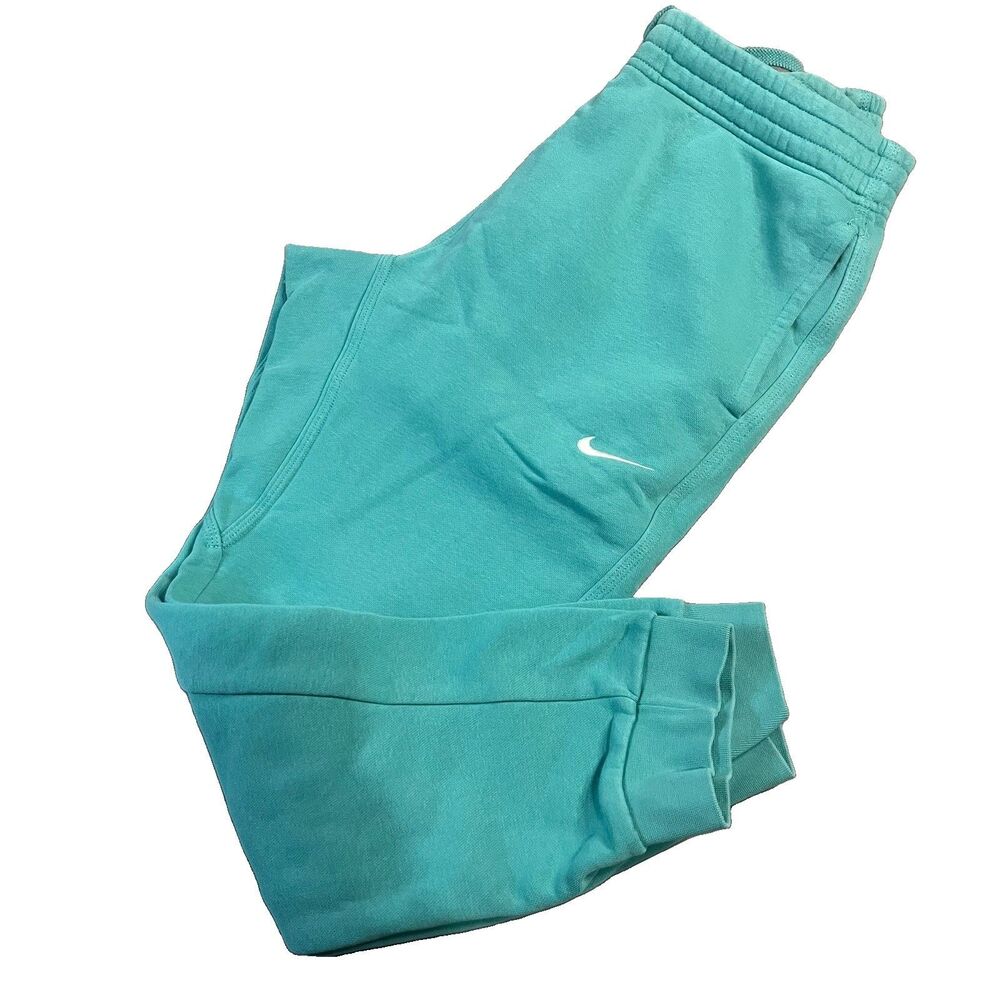 Nike Teal Blue Jogger Sweatpants White Swoosh Drawstring Womens Size L Gymcore